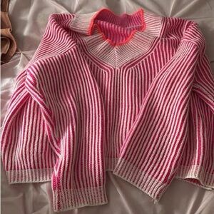 Striped Pink and White Women's Sweater